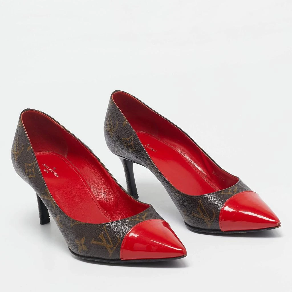 Louis Vuitton Louis Vuitton Red Patent Leather and Monogram Canvas Cherie Pumps Size 38 4