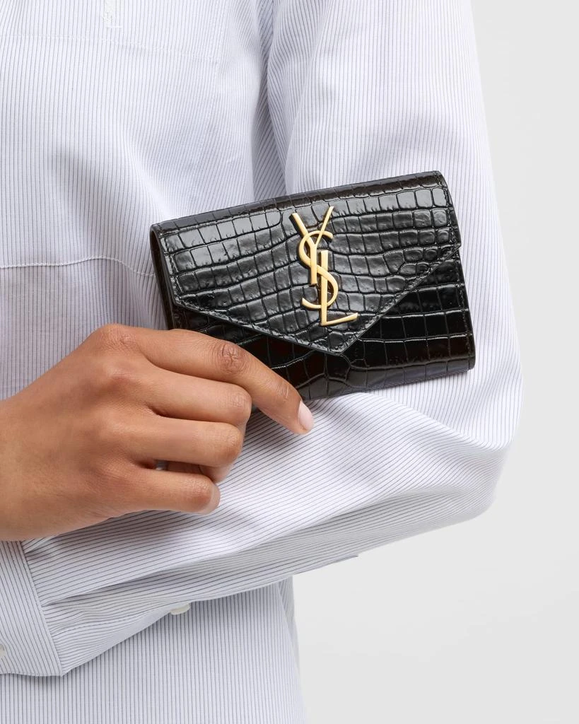 Yves Saint Laurent YSL Monogram Small Wallet on Chain in Croc-Embossed Leather 2