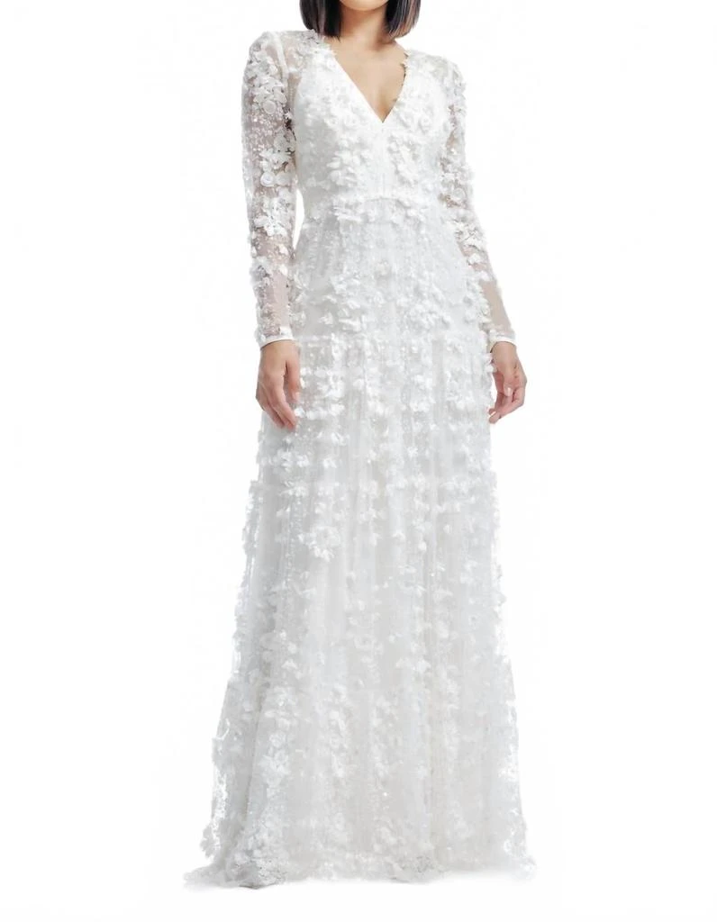 Dress The Population Angelina 3D Floral Gown In White 2