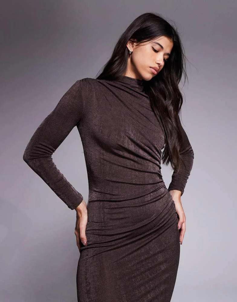 Daska Daska exclusive jersey maxi dress with drape detail in Chocolate brown - Chocolate - XL