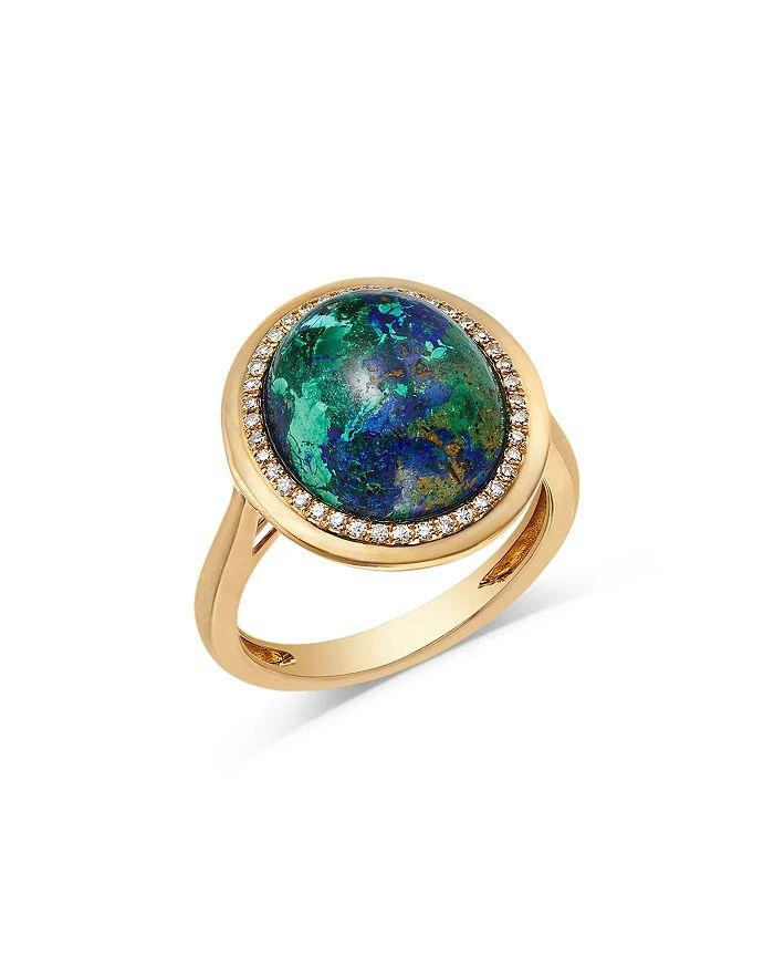 Bloomingdale
s Fine Collection Azurite 
Diamond Halo Ring in 14K Yellow Gold