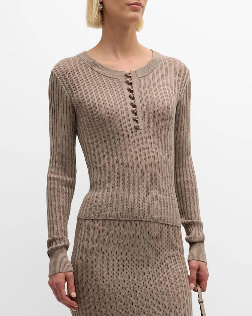 ADAM LIPPES Parker Cashmere-Silk Rib Knit Long-Sleeve Henley Sweater 1