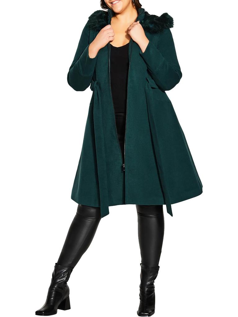 City Chic Womens Belted Cold Weather Parka Coat
