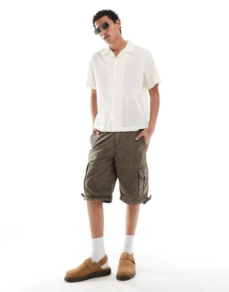 Guess Originals Guess Originals short sleeve revere collared eyelet shirt in off white 4