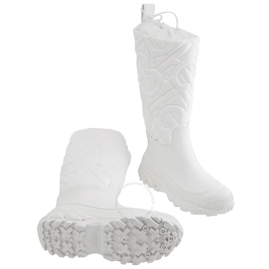 Burberry Optic White Rotherfield Quilted Monogram Rain Boots