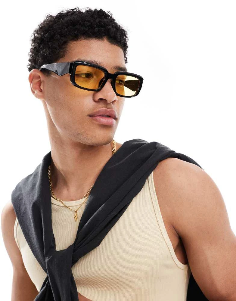 ONLY SONS rectangle sunglasses with yellow lens in black – On