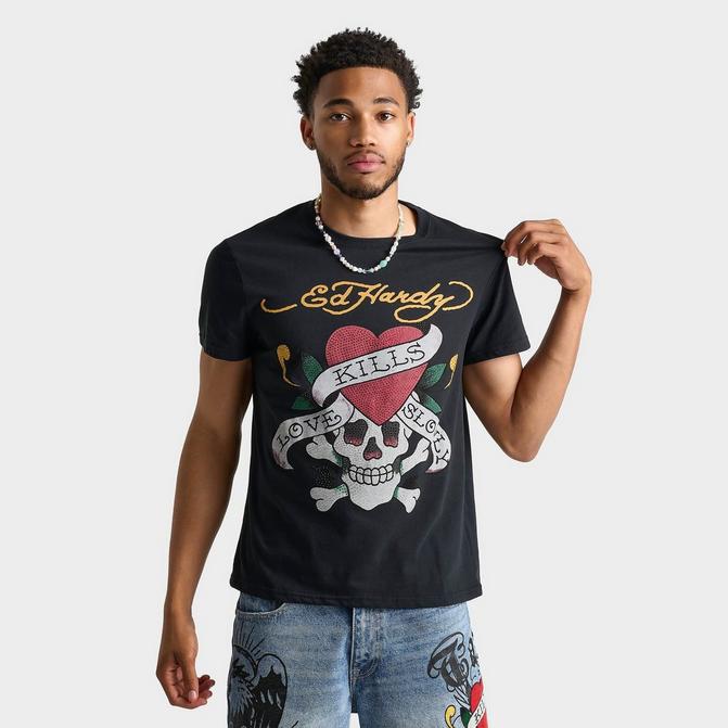 ED HARDY Men's Ed Hardy Love Kills Slowly Rhinestone Skull T-Shirt