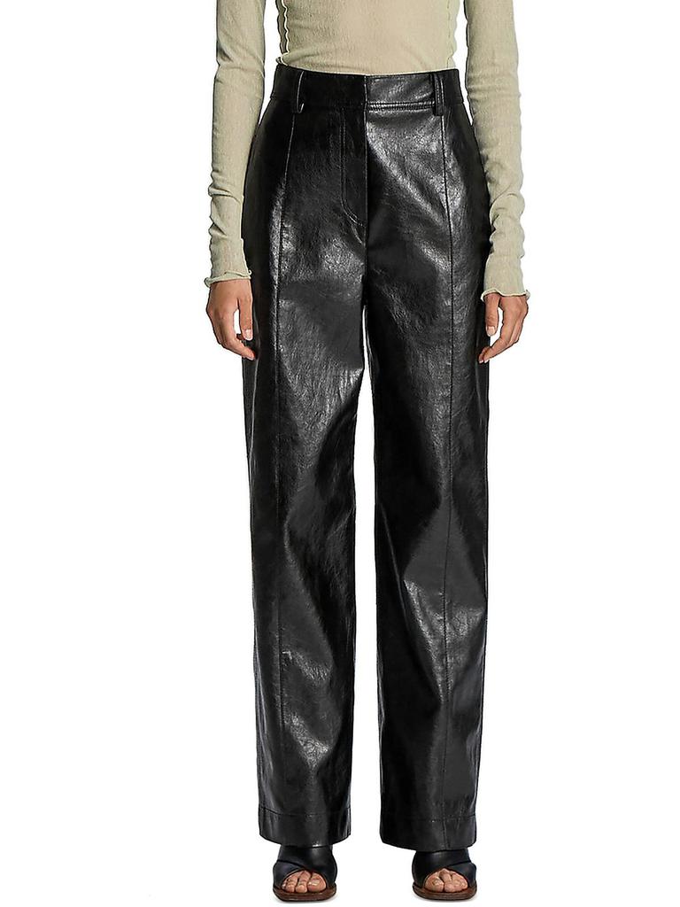 LVIR Womens Faux Leather High Rise Straight Leg Pants