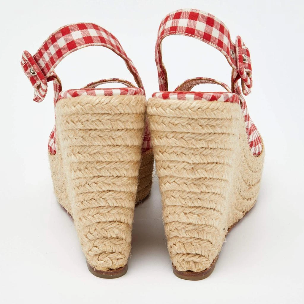 Christian Louboutin Christian Louboutin Red/White Gingham Fabric Menorca Espadrille Wedge Pumps Size 37 5