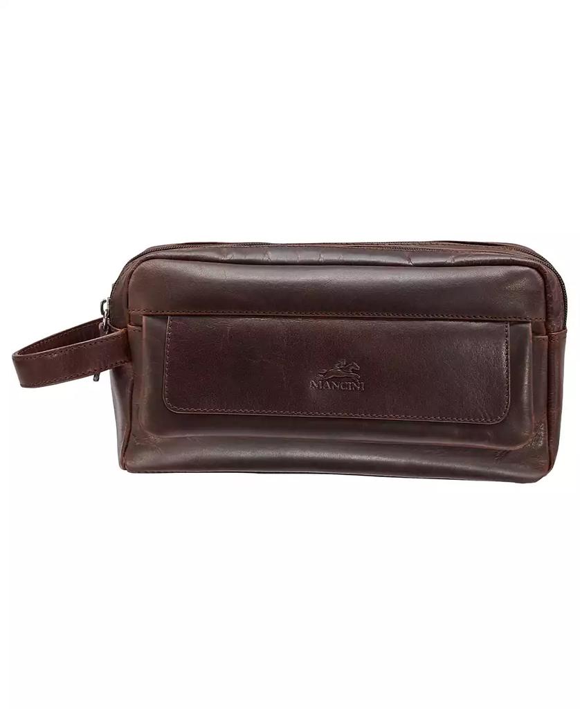 Mancini Leather Goods Men's Double Compartment Top Zipper Toiletry Kit