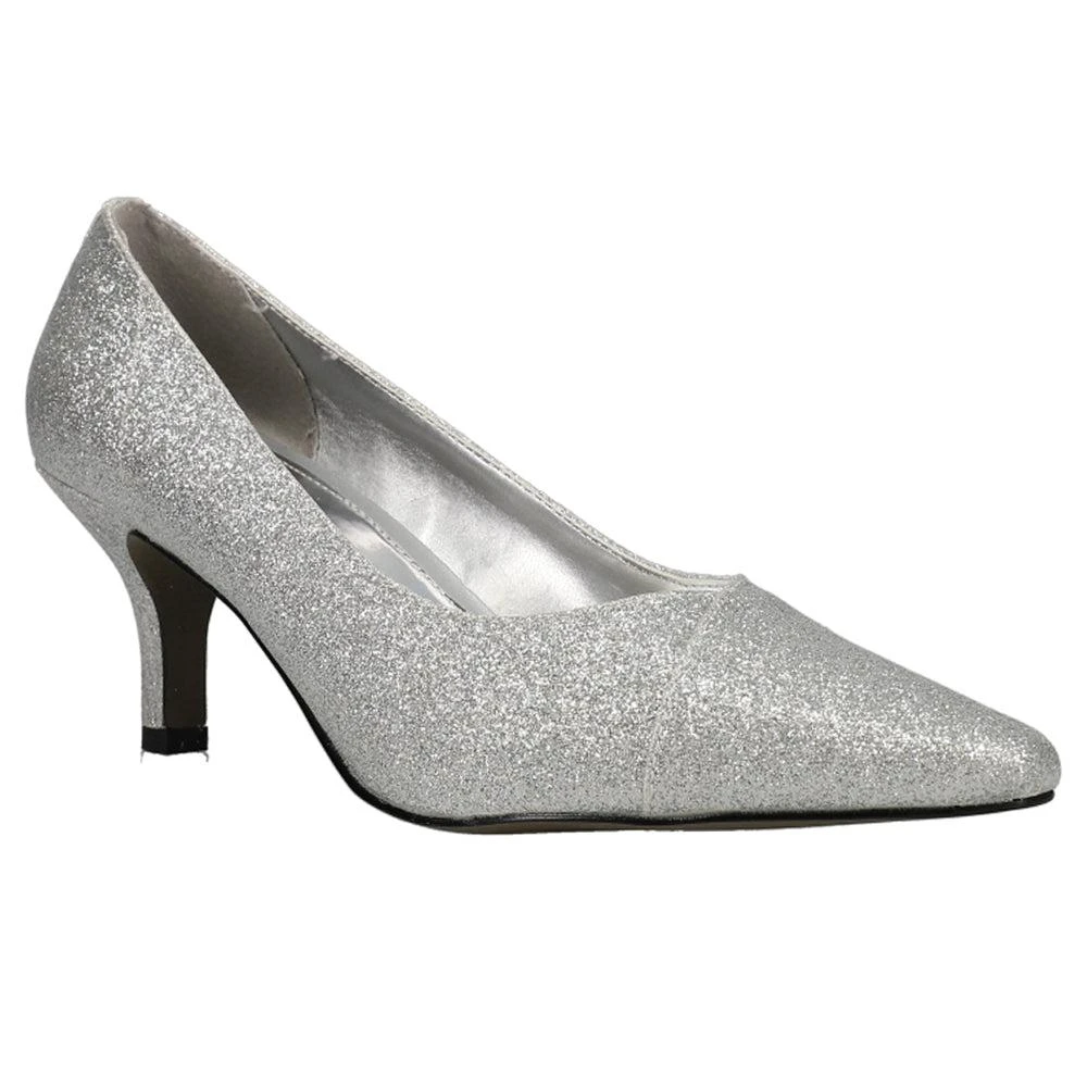 Easy Street Chiffon Glitter Metallic Kitten Heel Pointed Toe Pumps 2
