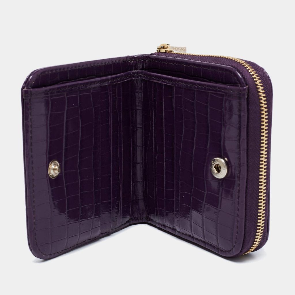 Aspinal of London Aspinal of London Purple Croc Embossed Leather Zip Around Compact Wallet