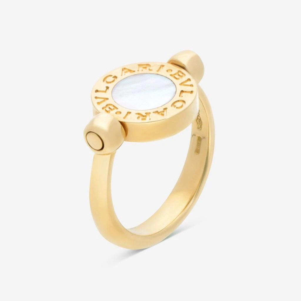 BVLGARI Bulgari Bulgari 18K Yellow Gold White Calcedonium 
Onyx Rotating Ring Sz. 4.25 350523