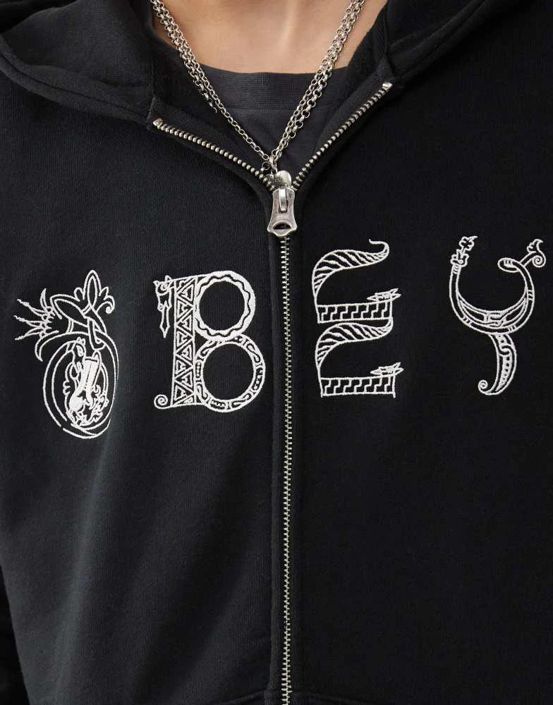 Obey Obey woofcut heavyweight zip hoodie in black 2