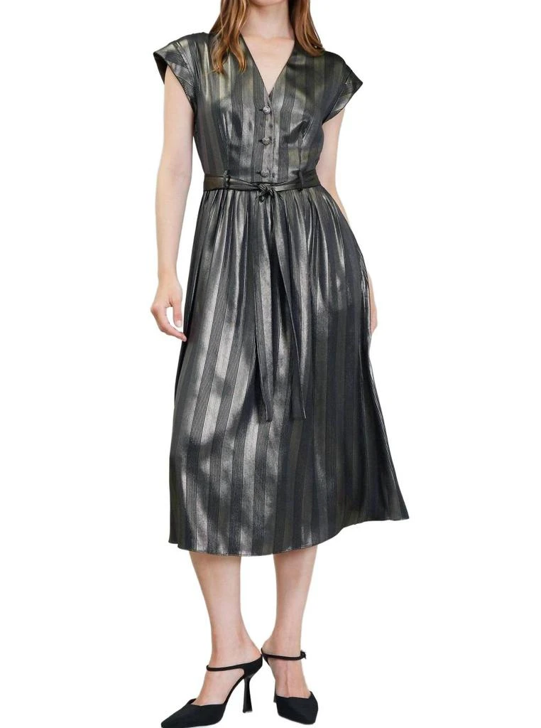 berlin satin midi dress NYLAND Berlin SS V-Neck Midi Dress Black Gold / L