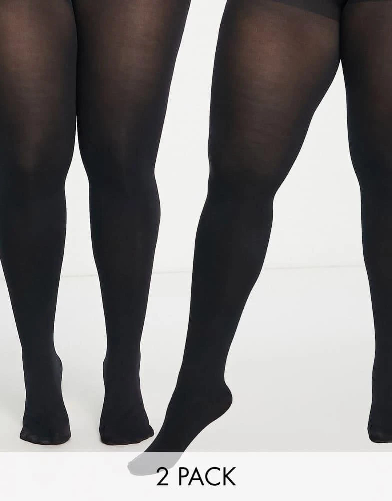 ASOS ASOS DESIGN Curve 2 pack 90 denier super stretch tights in black 1