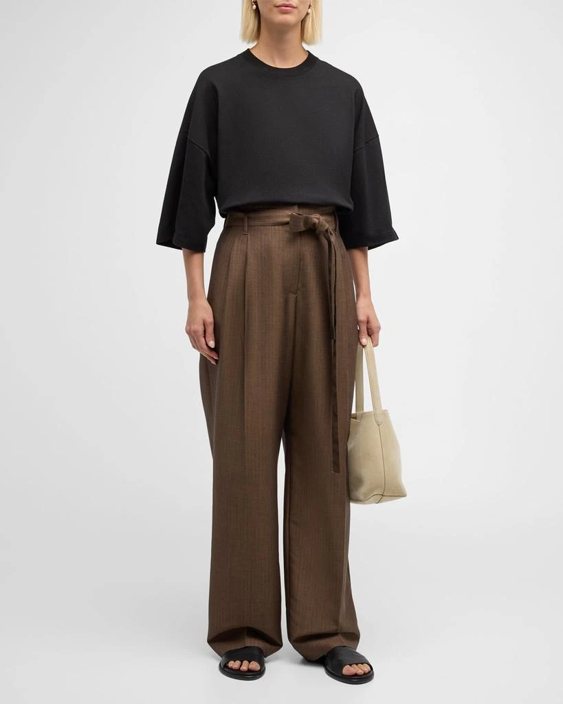 THE ROW Lonan Wool Wide-Leg Pants with Tie Belt 3