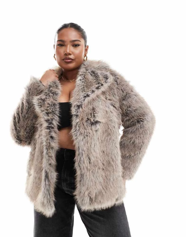 New Look Plus New Look Curve faux fur coat in grey 4