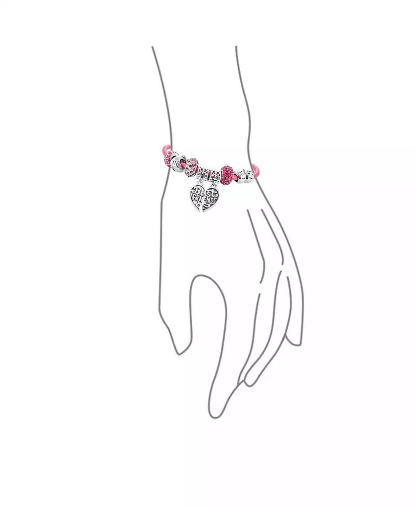 Bling Jewelry Best Friend Sorority Sister BFF Split Heart Multi Bead Charm Bracelet Pink Leather Sterling Silver Barrel Clasp 4