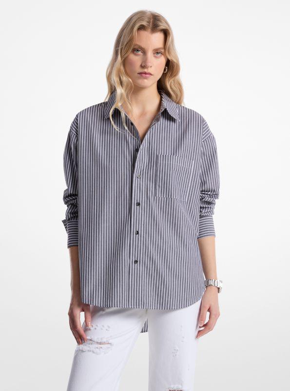 Michael Kors Oversized Striped Cotton Poplin Shirt