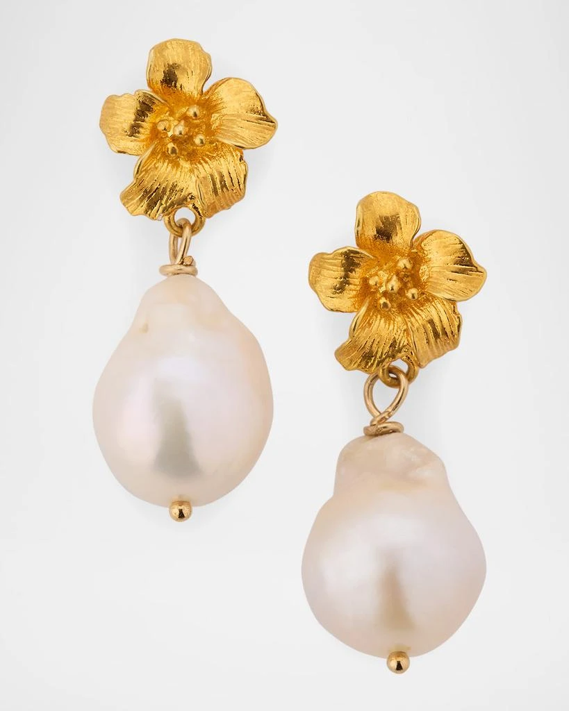 Margo Morrison Baroque Pearl Earrings with Vermeil Flower, Limited Edition