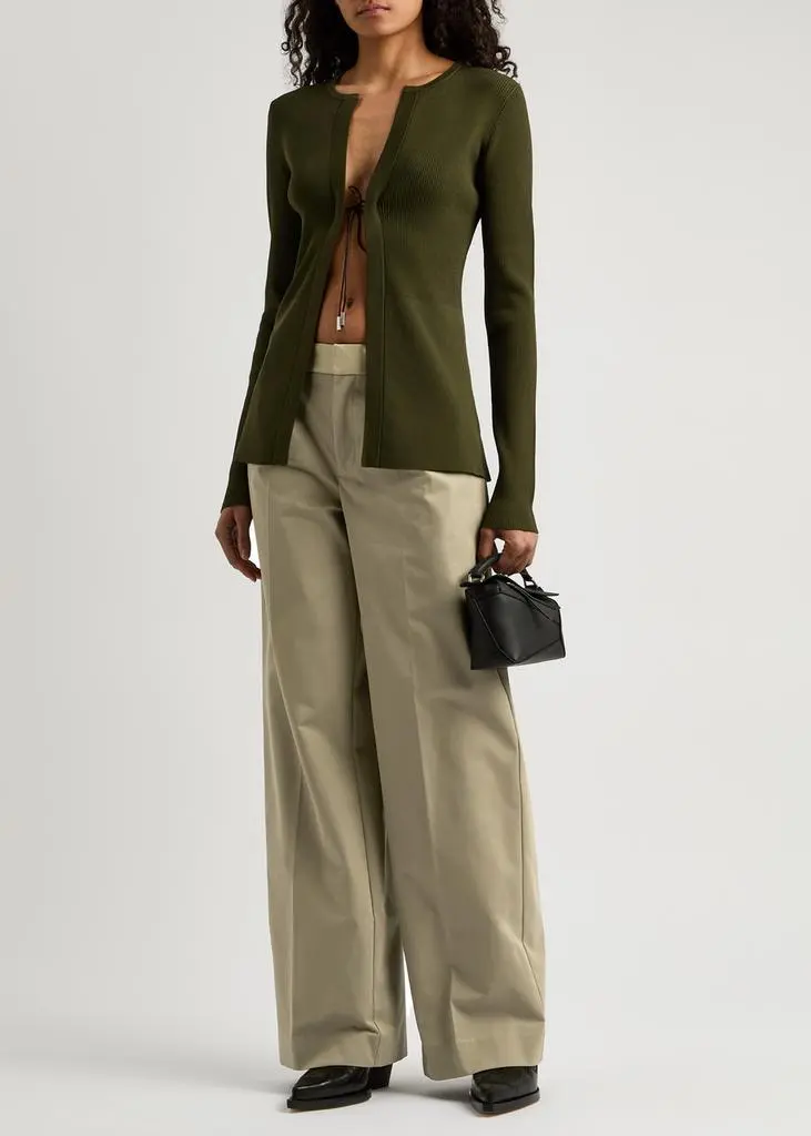 Christopher Esber Leather-trimmed wide-leg cotton-blend trousers 4