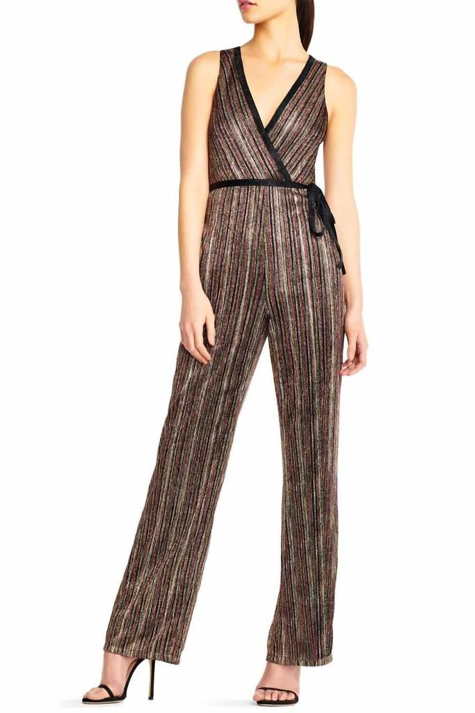 Aidan Mattox Aidan By Aidan Mattox - Sleeveless Piping Detail Tie Metallic Lurex Jumpsuit