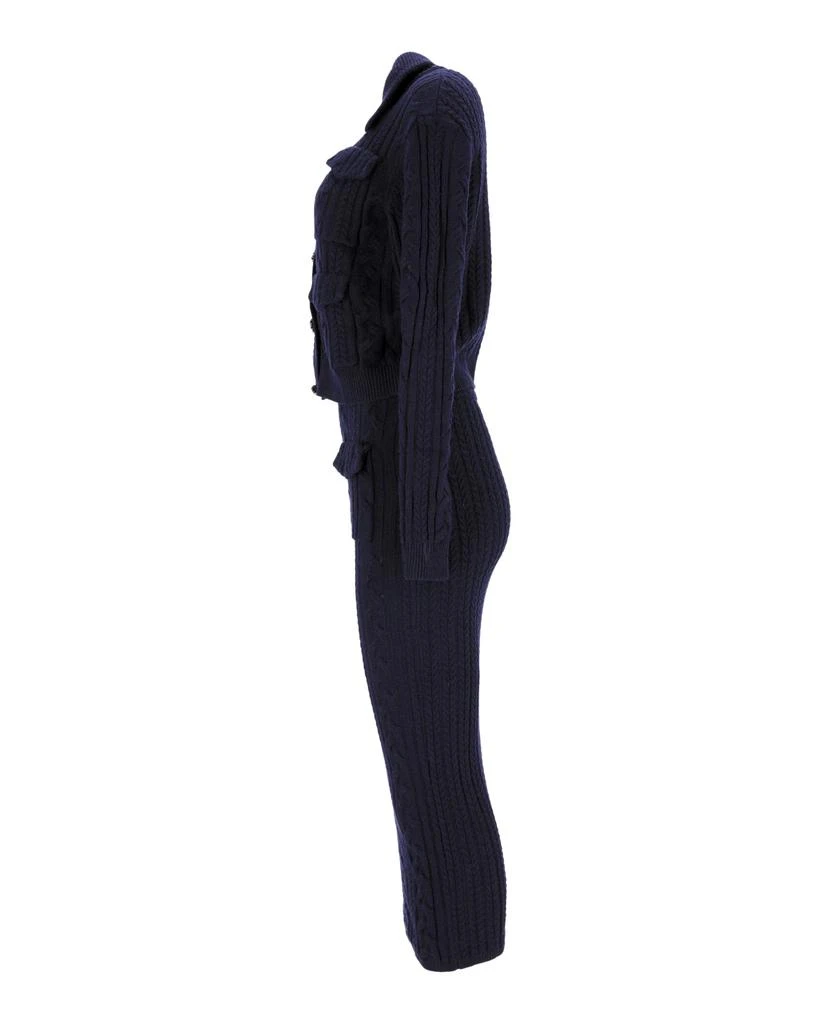 Self Portrait Jacket and Midi Skirt Set in Navy Blue Polyamide 2