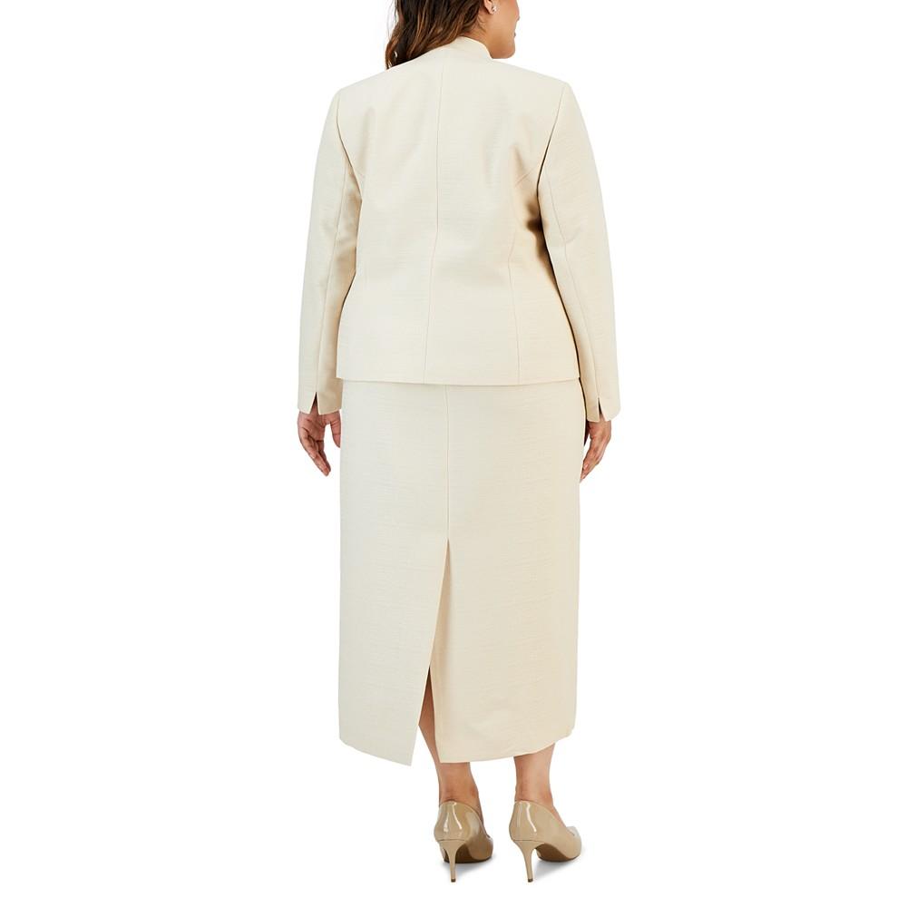 Le Suit Plus Size Shimmer Tweed Jacket & Midi Skirt