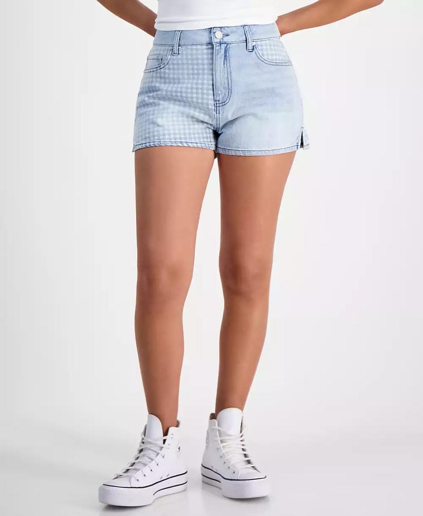 Indigo Rein Juniors' Gingham-Panel Mom Shorts