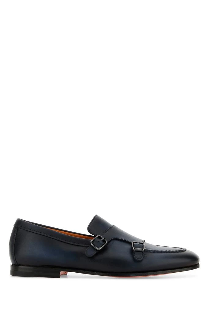 Santoni Midnight blue leather Dong monk strap shoes