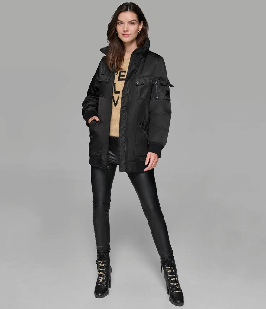 Karl Lagerfeld Paris LONG BOMBER JACKET WITH HIDDEN HOOD 4