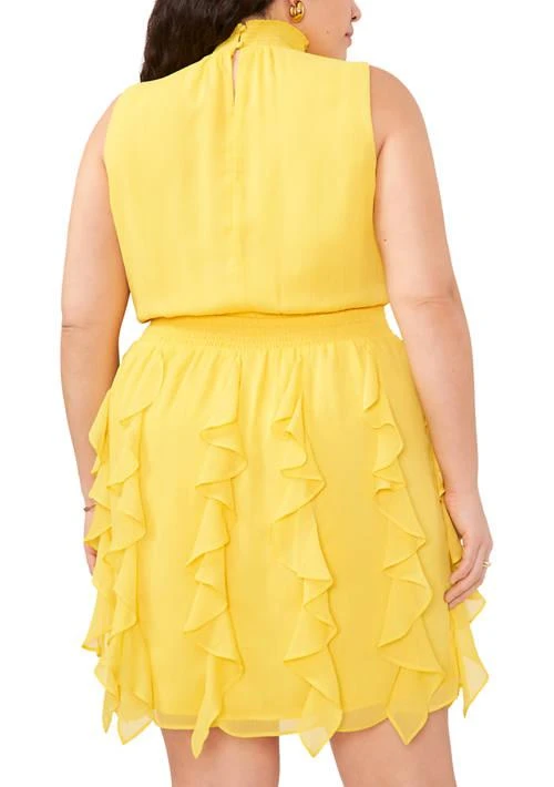 1. State Plus Size Sleeveless Mock Neck Smock Waist Mini Dress 2