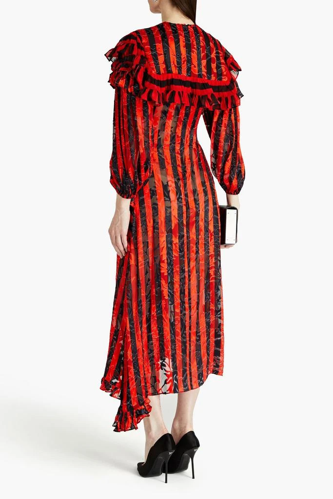 Preen By Thornton Bregazzi Ruffled striped devoré-chiffon midi dress 3