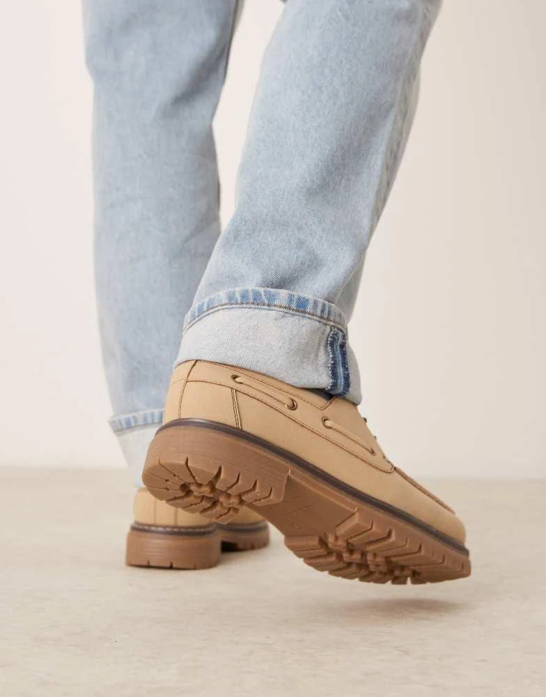 ASOS ASOS DESIGN lace up boat shoes in stone 4