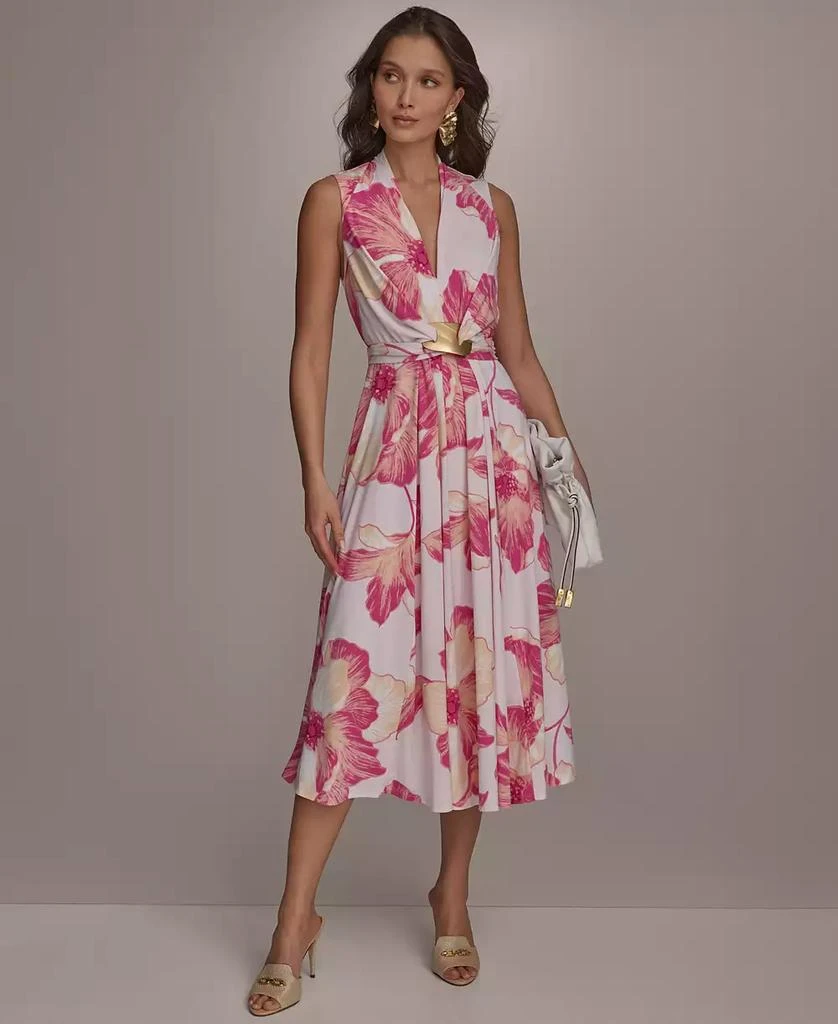 Donna Karan Petite Floral-Print Belted Midi Dress 1