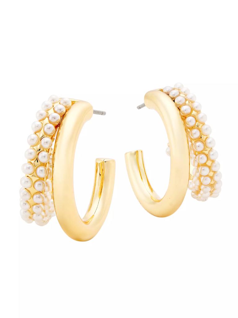 Kenneth Jay Lane 14K-Gold-Plated & Imitation Pearl Double-Hoop Earrings