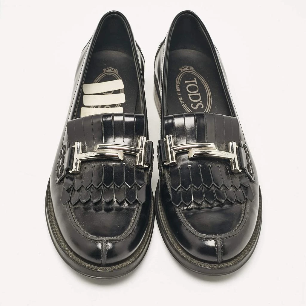 Tod's Tod's Black Leather Double T Fringed Loafers Size 37 3