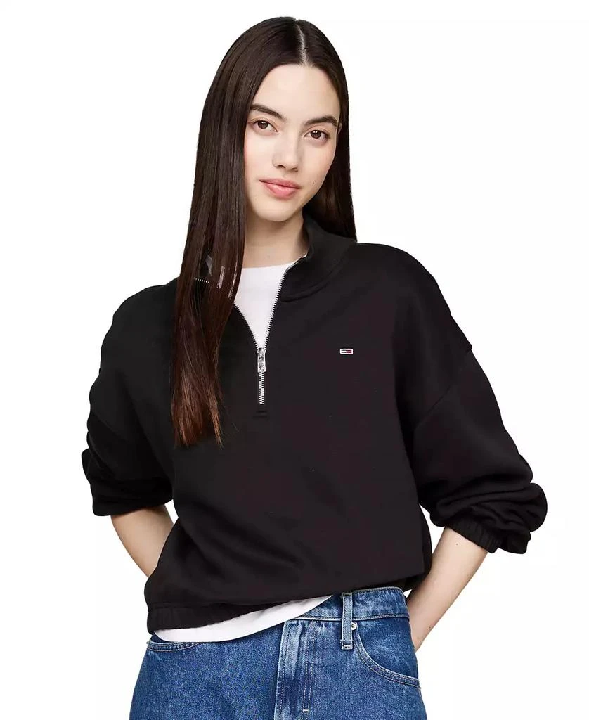 Tommy Jeans Women's Cropped Quarter-Zip Crewneck Sweatshirt 1