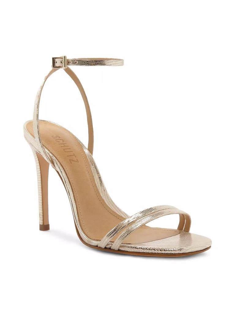 Schutz Altina Metallic Embossed Leather Sandals 2