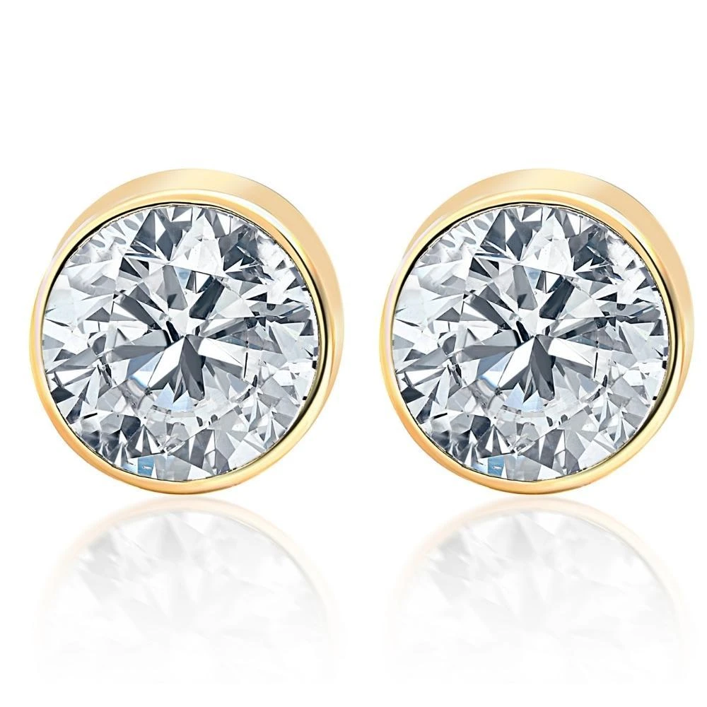 Pompeii3 1.25Ct Round Brilliant Cut Natural Quality SI1-SI2 Diamond Stud Earrings in 14K Gold Round Bezel Setting
