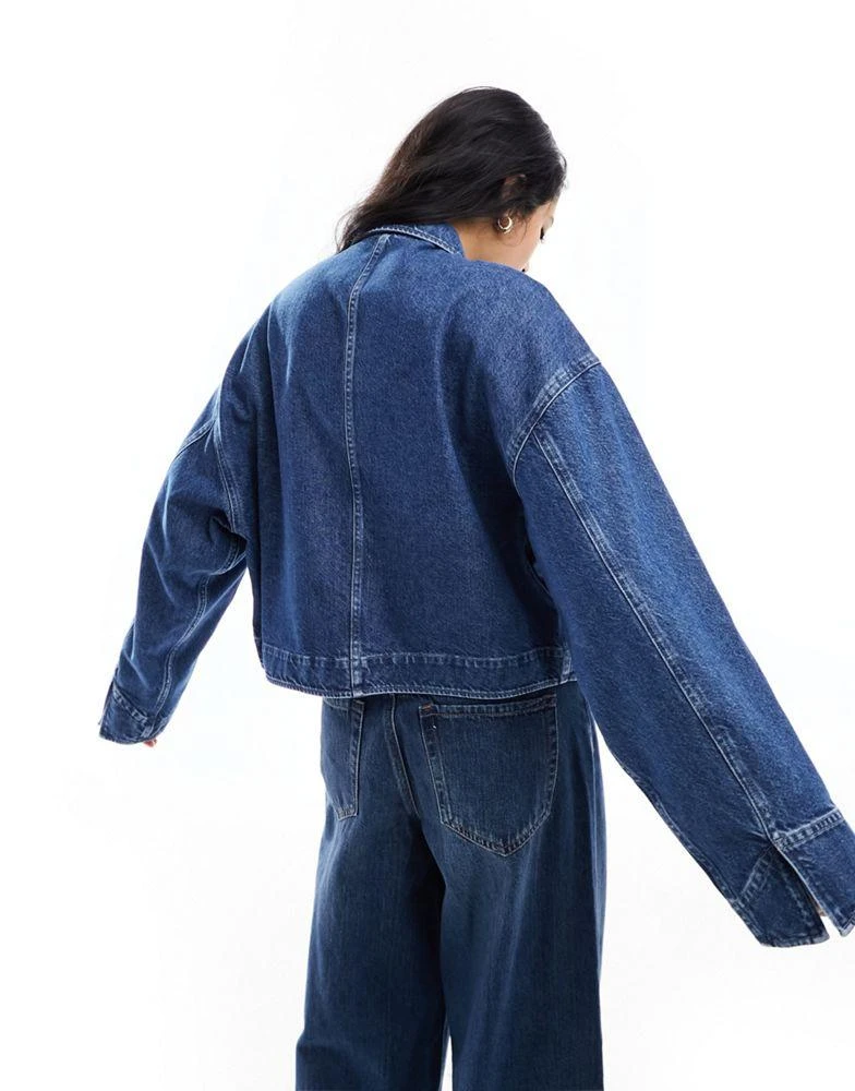 & Other Stories & Other Stories cropped denim jacket volume sleeves in  blue wash 4