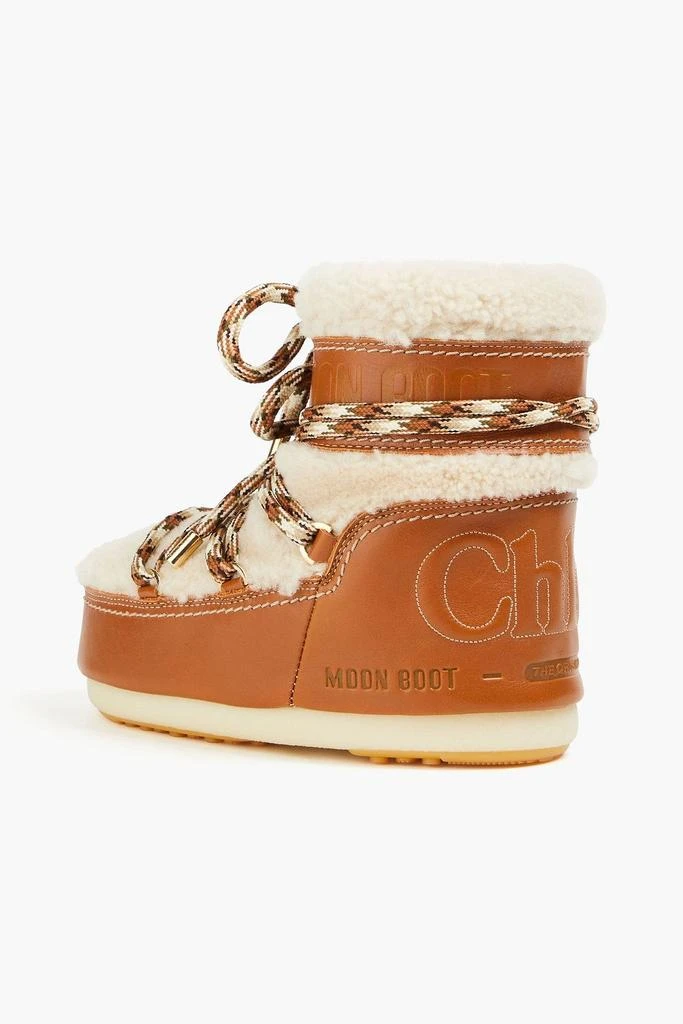 CHLOÉ X MOON BOOT Embroidered shearling and leather snow boots 3