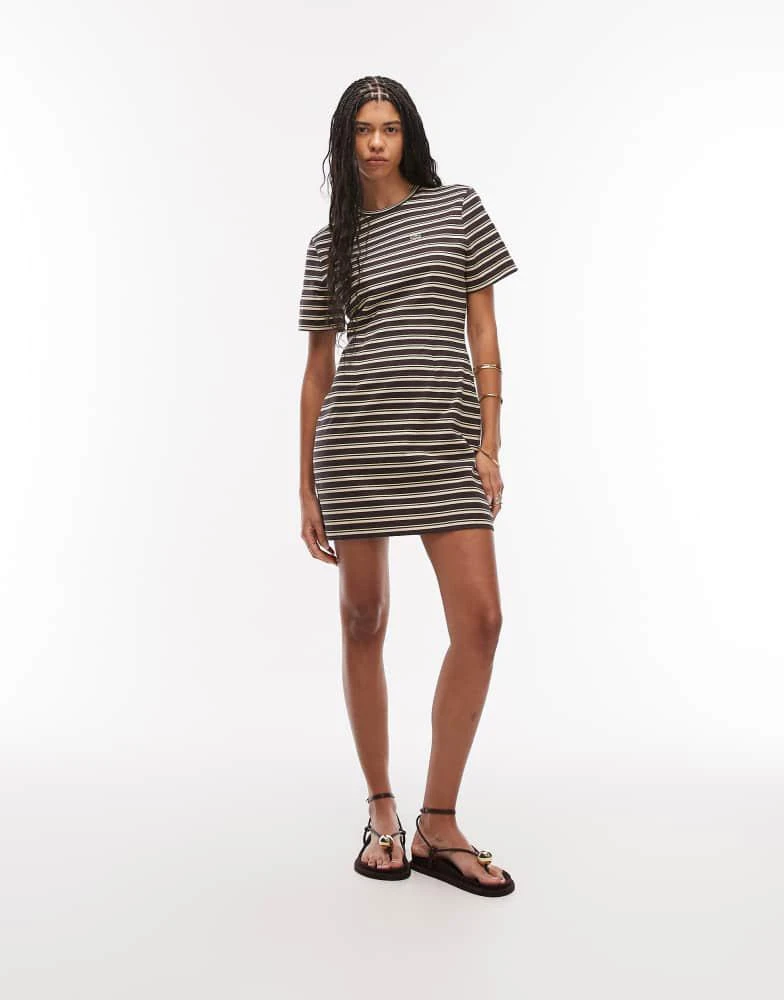 Lacoste Lacoste stripe mini t-shirt dress in brown 4