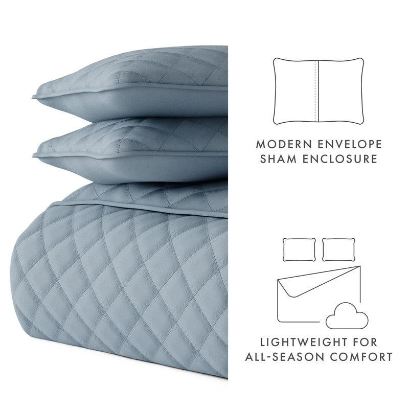 IENJOY HOME Diamond Stitch Dusk Blue Quilt Coverlet Set Modern Ultra Soft Microfiber Bedding 4