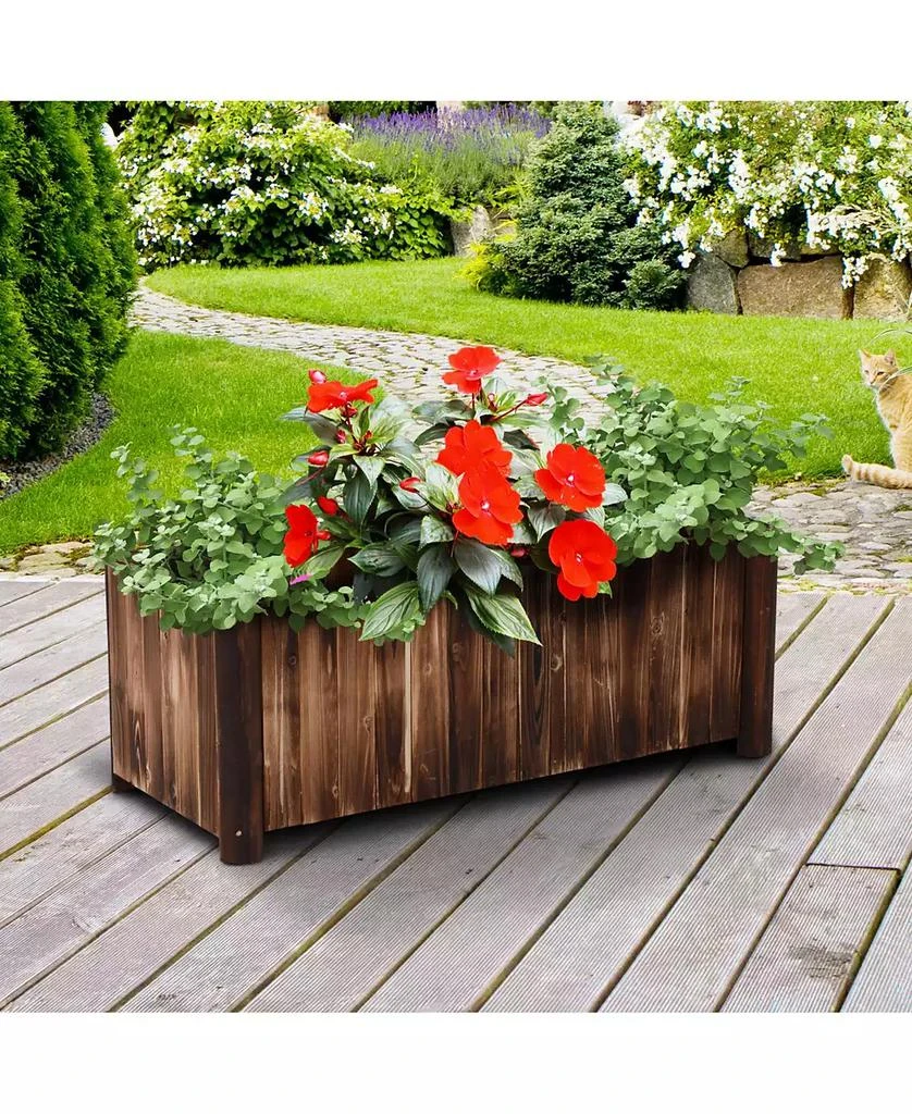 Outsunny 47" Wooden Rectangular Garden Flower Bed Plants Box Backyard Grow 3