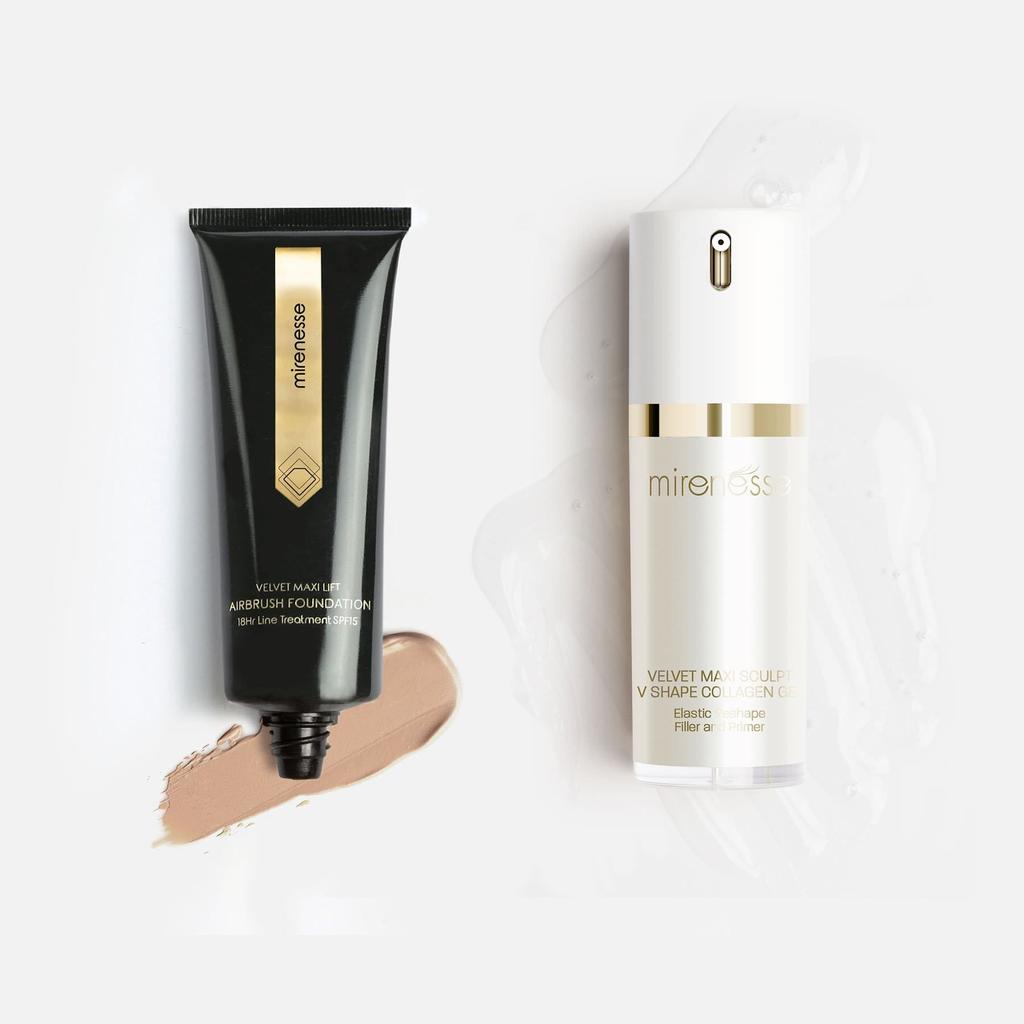 Mirenesse Best Selling Velvet Maxi Lift Airbrush Foundation + Maxisculpt Collagen Primer  Filler