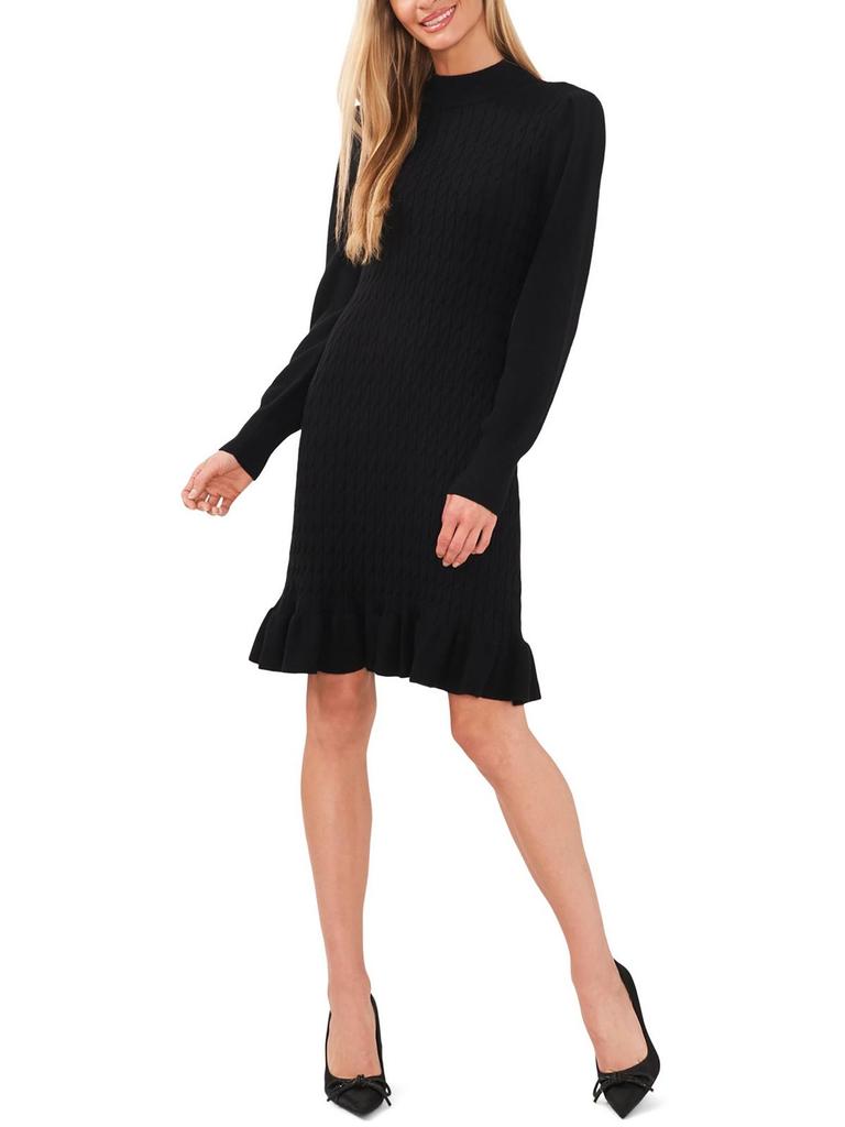 CeCe Womens Cable Knit Mock Neck Sweaterdress