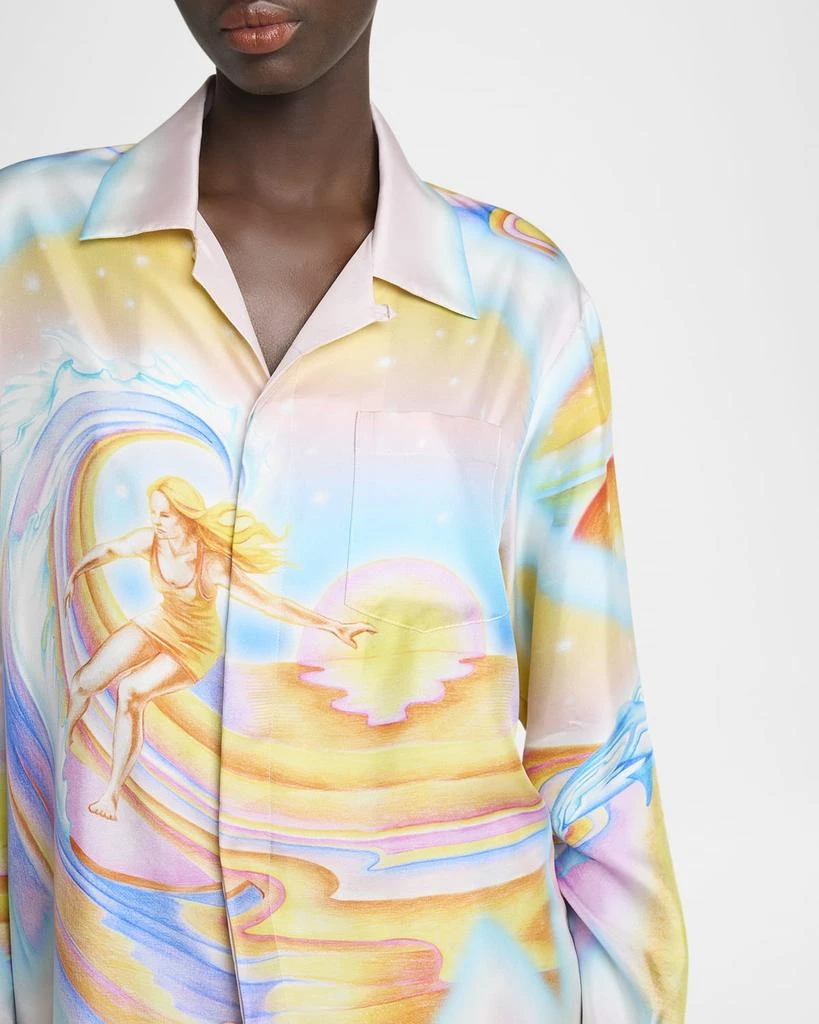 Casablanca Surf Print Long-Sleeve Silk Blouse 5