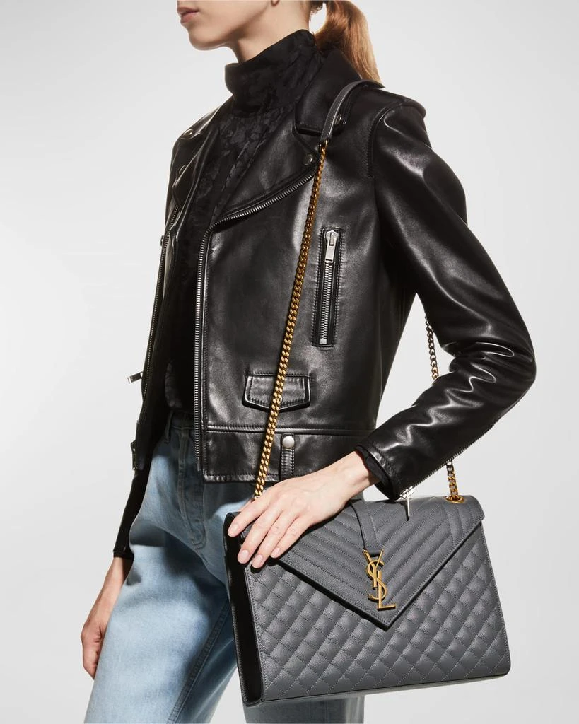 Yves Saint Laurent Envelope Triquilt Large YSL Shoulder Bag in Grained Leather 5